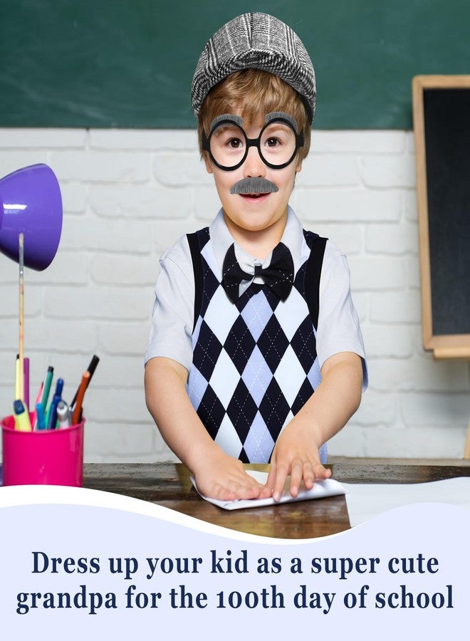 Liitrsh 8 Pcs Old Man Costume for Kids Grandpa Costume 100 Days of School Halloween Vest and Pants for Boys(11-13 Years,Blue Grey Plaid) - Image 5